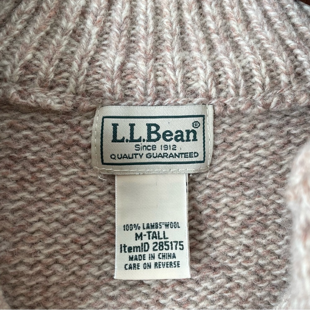 LL BEAN 100% Lambswool Fisherman Henley Knit Sweater Men’s M Tall Cream Beige - Picture 3 of 5